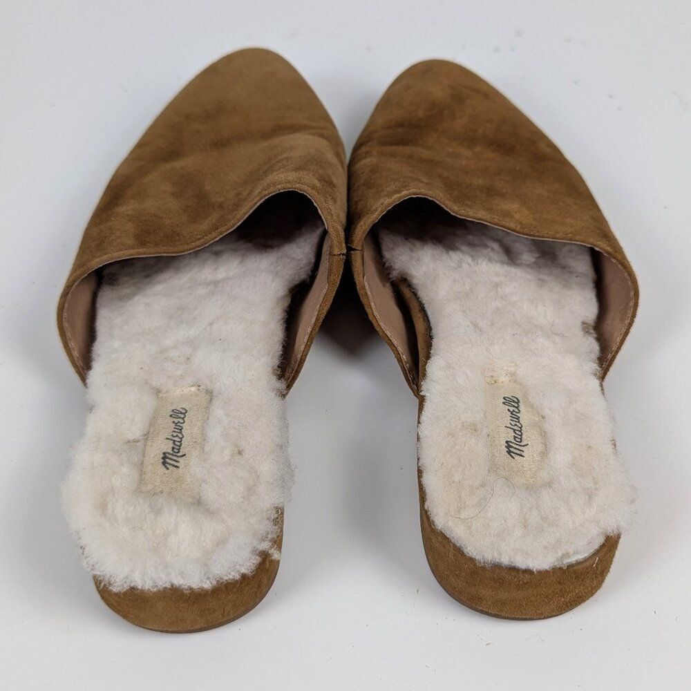 Madewell | Tan Brown Suede Shearling Slip-On Mules Size 7.5 - Picture 3 of 7